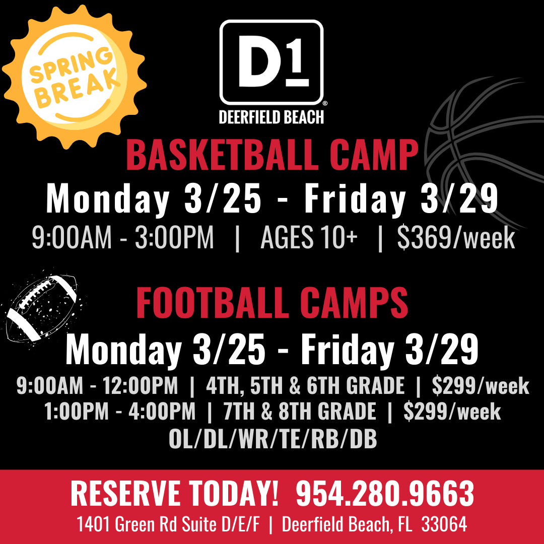 basketball and football camps flyer with dates